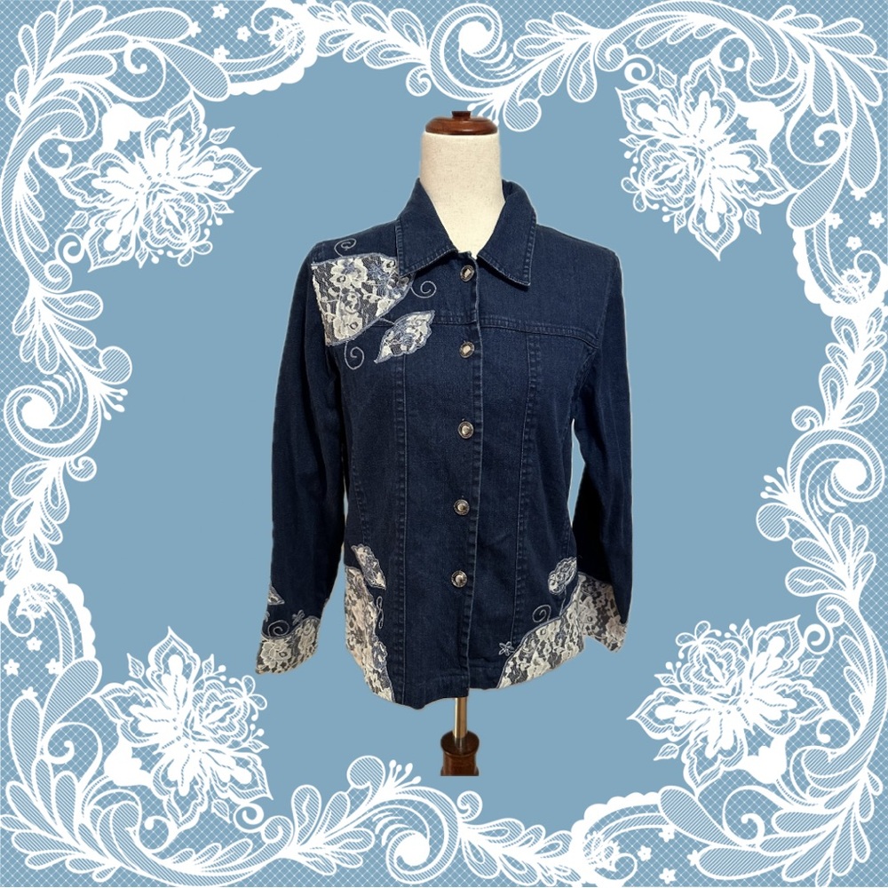 Vintage Choices Denim and Lace Button Down Jacket Size S